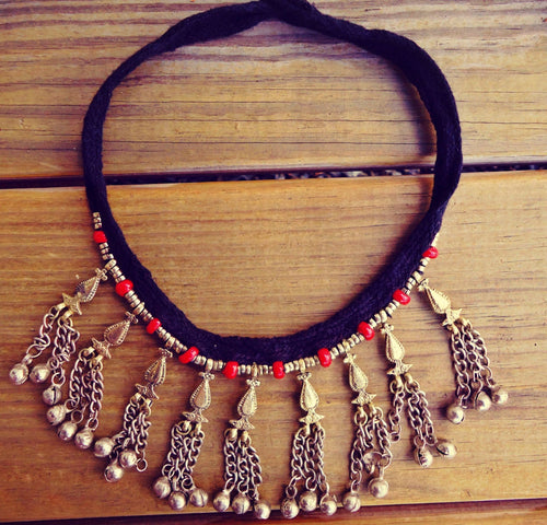 Afghan Vintage Necklace.EthnicTribal coin necklace.,Hand made Old jewelry.Ethnic Stone Jewelry.Tribal Gypsy Jewelry.British Raj