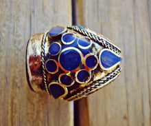 Afghan Tribal Vintage Lapis stone Ring.Turkmen Lapis Lazuli rings.Gypsy jewelry.Vintage Kuchi Stone ring.Bohemian Ring.Bedouin Rings