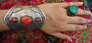 Bohemian jewelry- Boho Cuff bracelet- Coral bracelet- Ethnic bracelet- Adjustable Cuff bracelet- Tribal jewelry- Statement cuff bracelet
